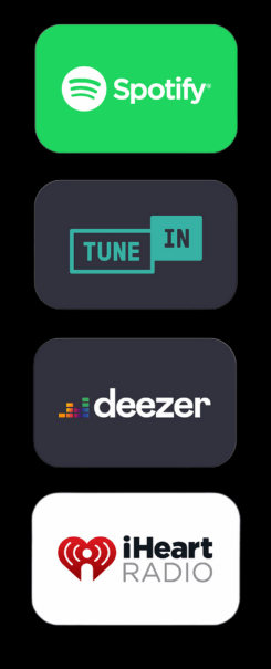 A home for streaming music on Spotify, Deezer, iHeart Radio, and more.